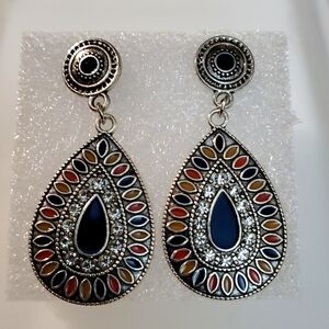 Bohemian Vintage Style Bollywood CZ Dangle Earrings Tear Drop Shaped
